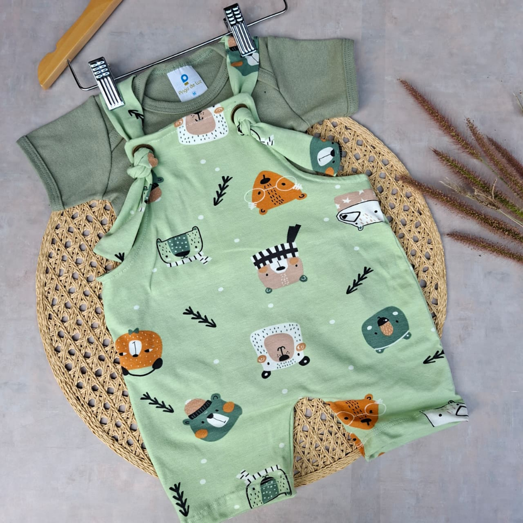 Conjunto Bebê Masculino Jardineira + Body Estampa