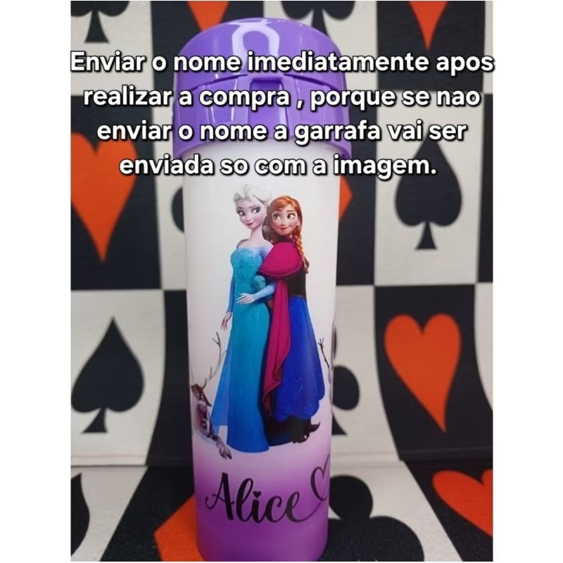 Garrafa De Água Personalizada Frozen  Anna E Elsa