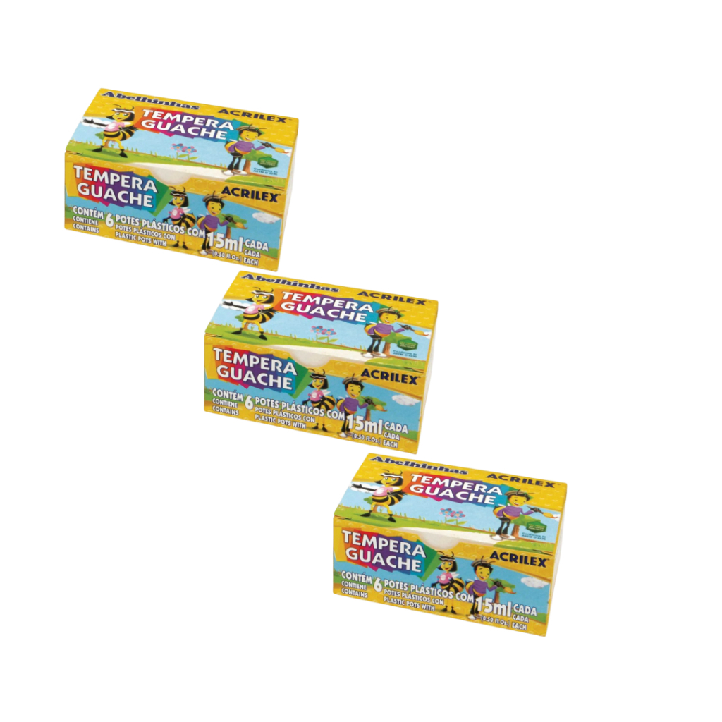 Kit com 3 tinta guache acrilex – 6 cores cad