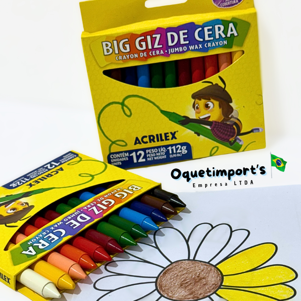 Giz De Cera Jumbo Grande 12 Cores Super Cobertura 