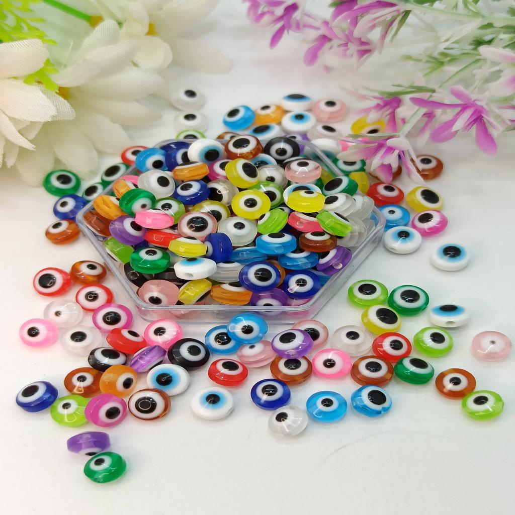 Olho Grego Colorido Chato 6mm Furo Passante (25pç