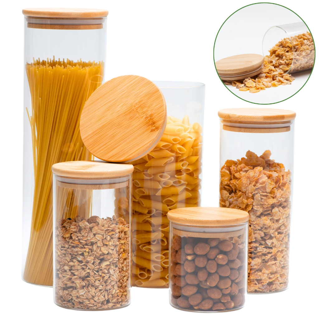 05 Potes de Vidro Hermético Transparente Tampa Ba