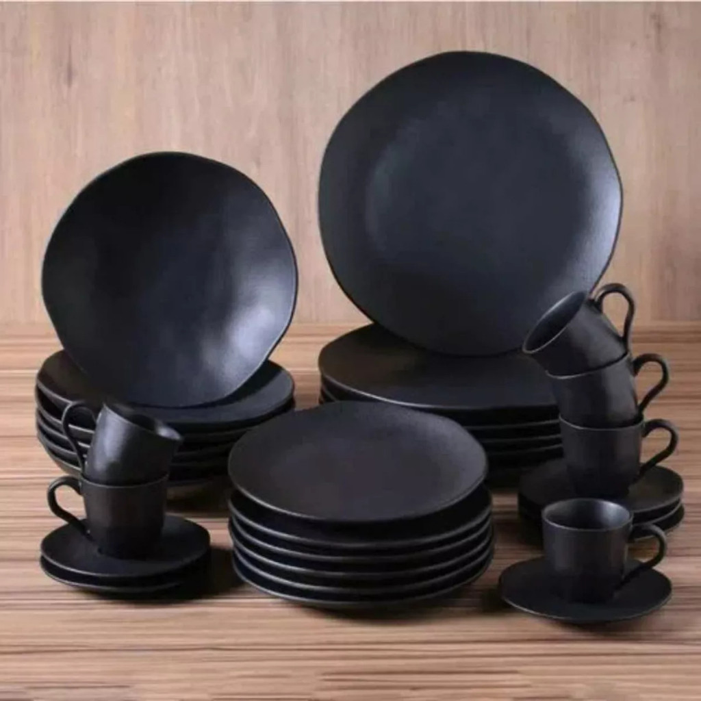 Jogo de jantar 30 Peças Geo Orgânico Preto Matte