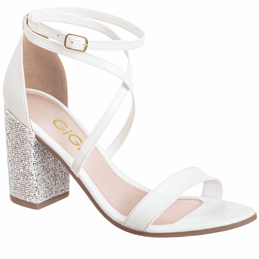 Sandália Feminina GiGiL Salto Alto Quadrado Brilh