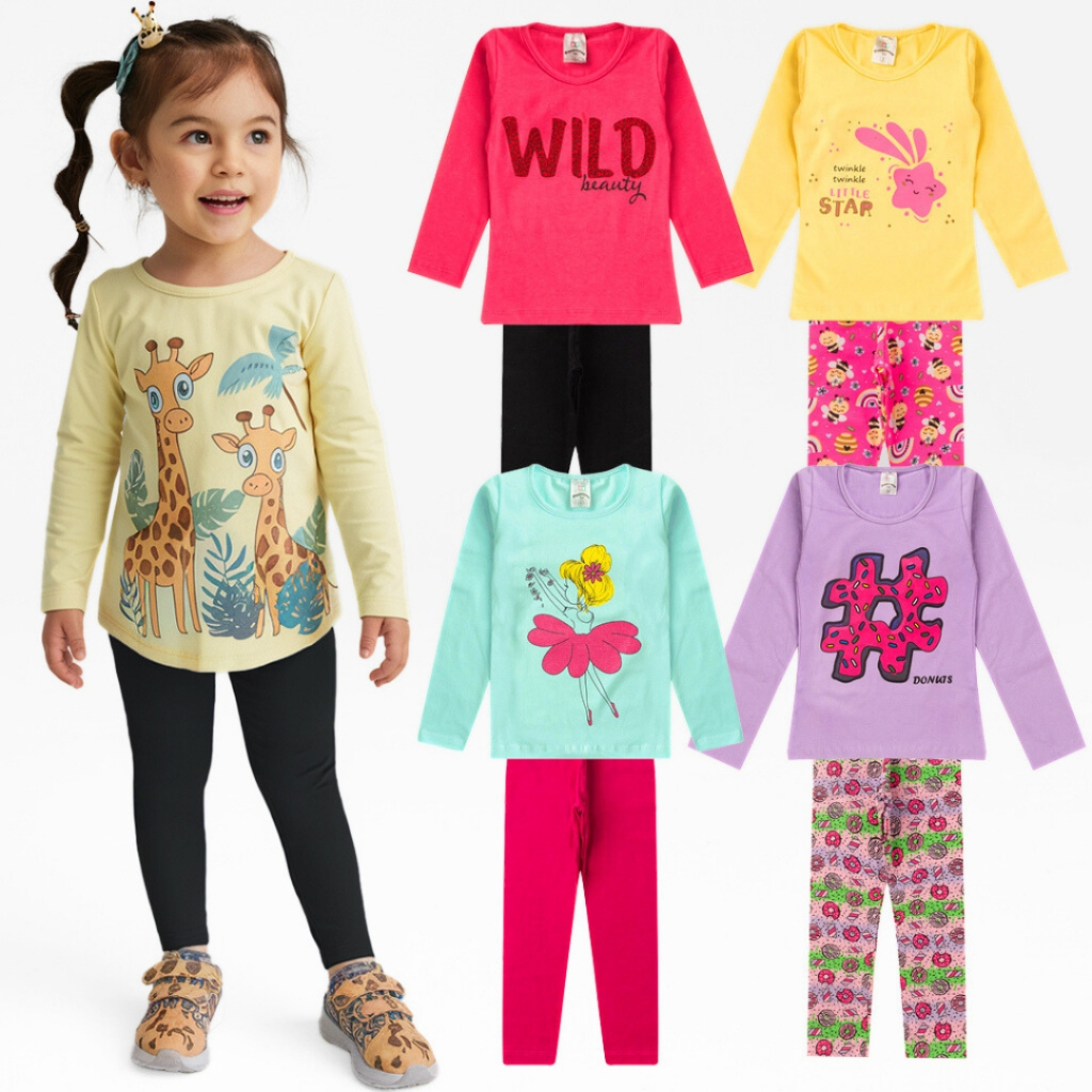 Kit 4 Peças Conjunto Infantil Menina Feminino Mei