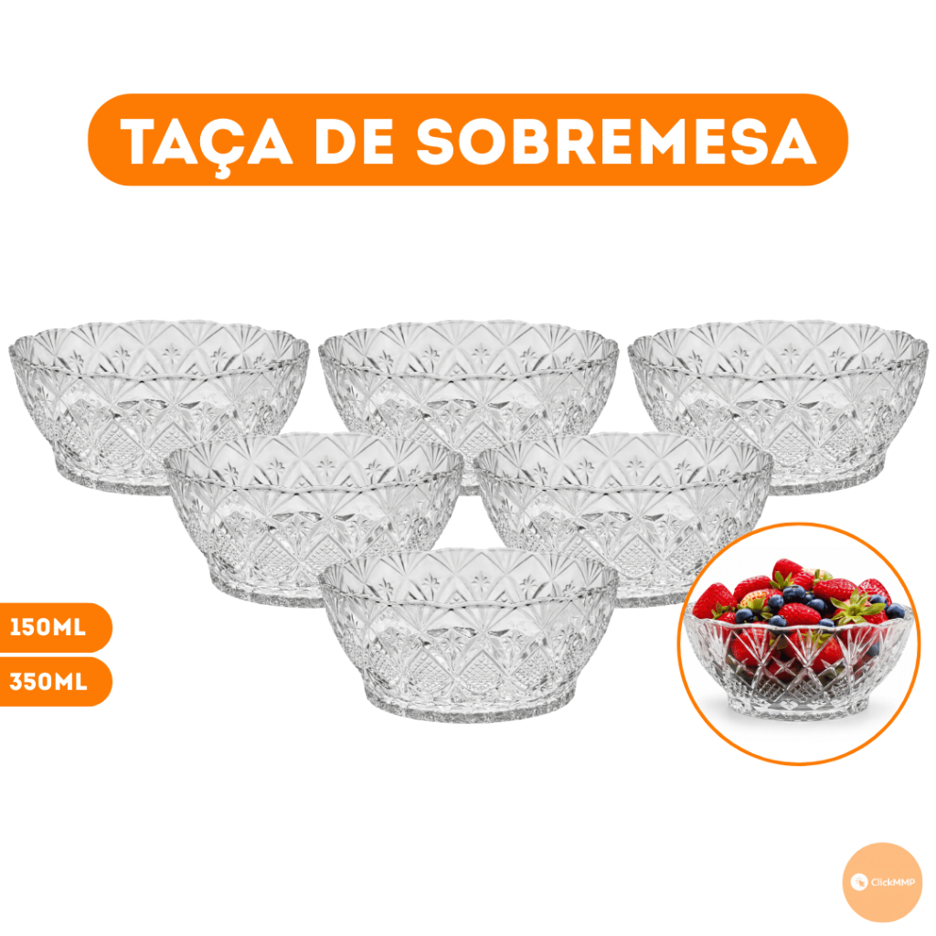 Kit 6/12 Taças de Vidro Sobremesa Premium Multius