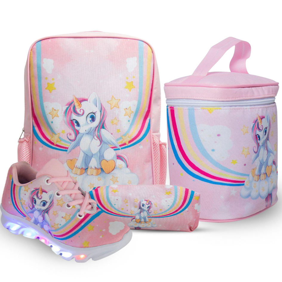 Kit Escolar Infantil Unicórnio Tênis Mochila Lan