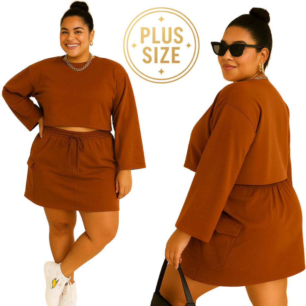 Conjunto Femenino Saia e Cropped com elastico saia