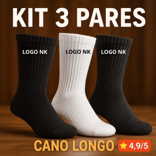 Kit 3 Pares Meias Esportivas Cano Alto Qualidade P