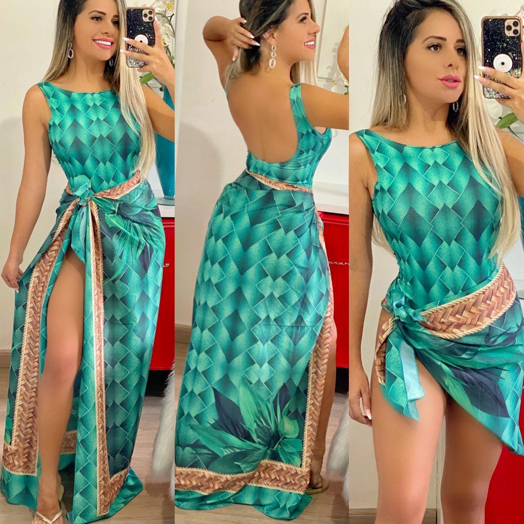 Conjunto maio feminino praia canga Pareô Bore Bod