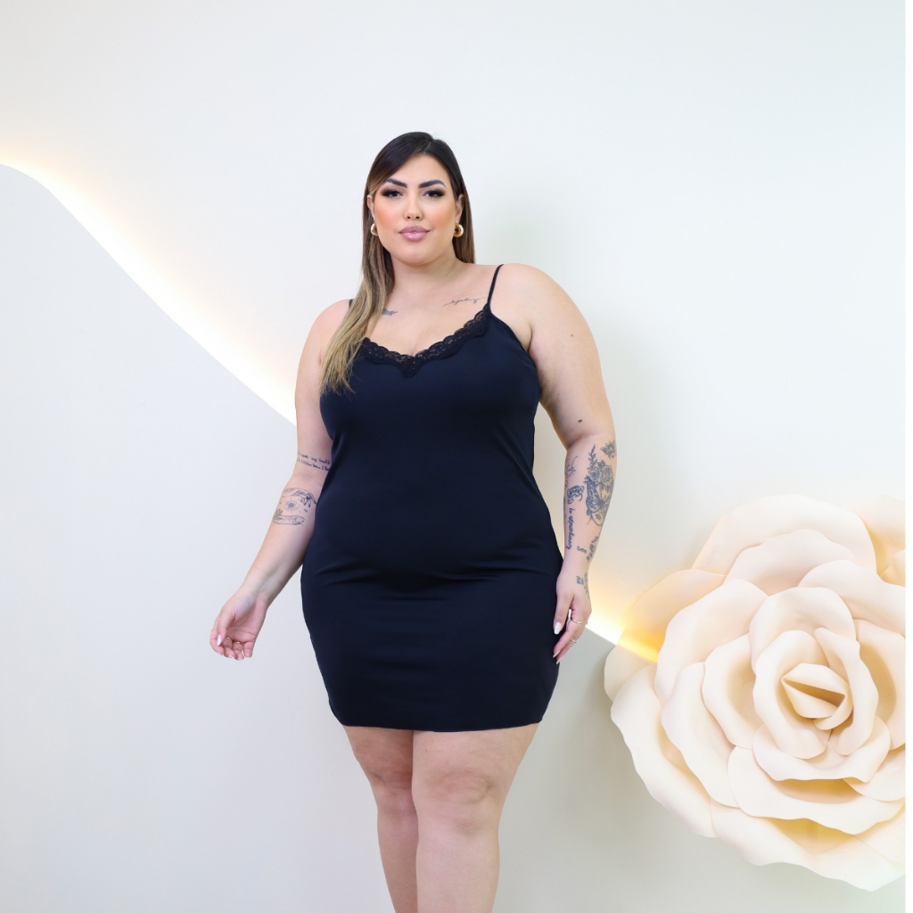 Plus Size Camisola Pijama Detalhe Renda Toque Suav