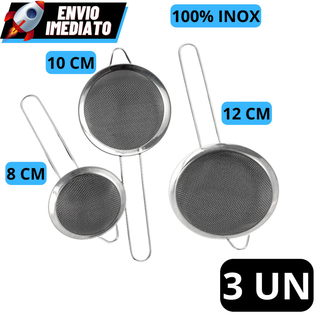 OFERTA Kit 3 Peneira Coador Em Aço Inox Para Cozi