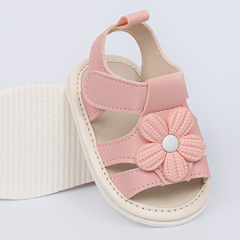 Sandália Infantil Feminina Floral Rosa Bebê Conf
