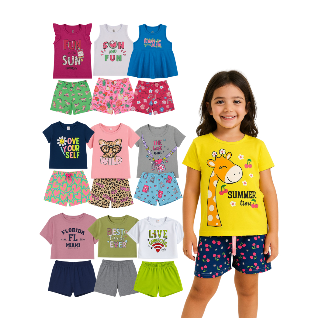 Kit Sortido 10 Peças Feminino 5 Blusas + 5 Shorts