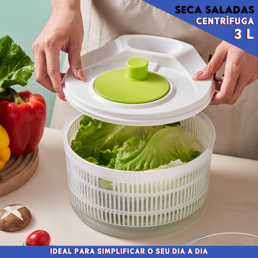 Centrífuga de Salada 3L Secagem Rápida Sem Esfor
