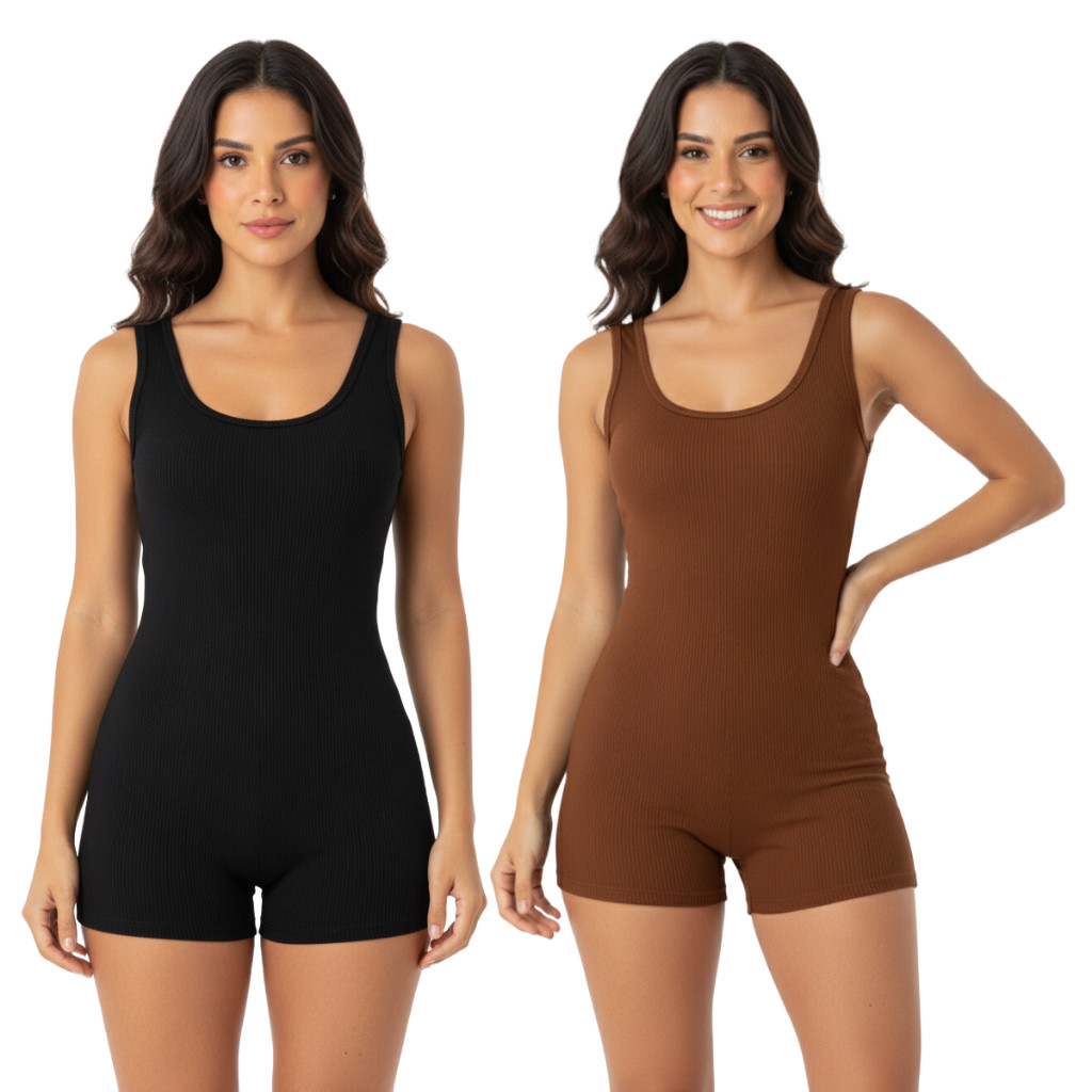 Macaquinho Feminino Canelado Curto Anarruga Ajusta