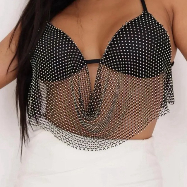 Top Rendado Tela Strass com Bojo Balada Noite Fest