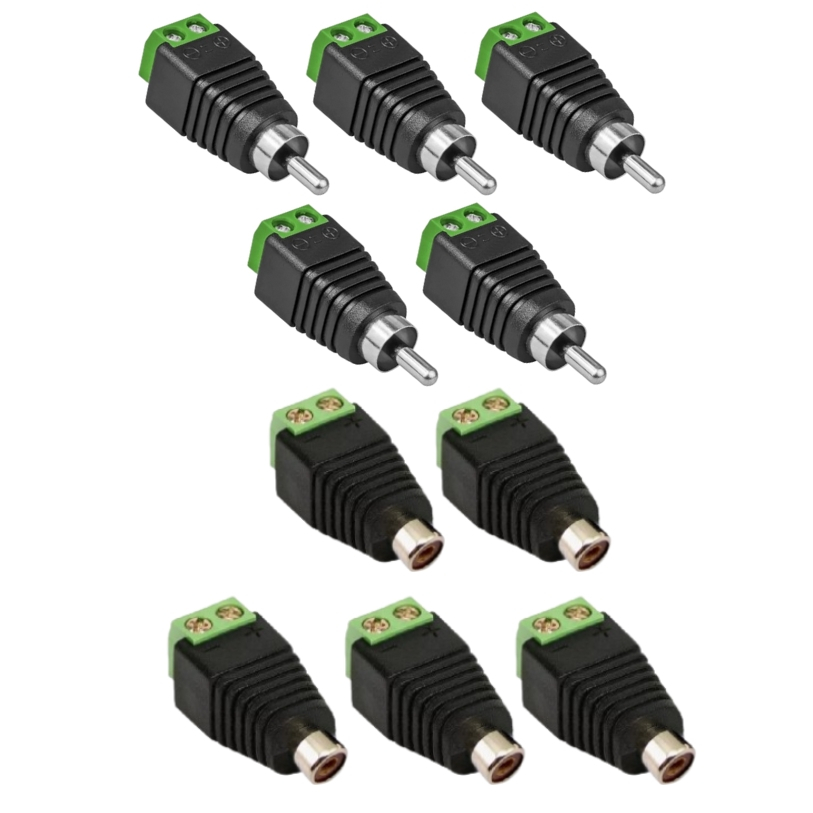 Kit 5 Conector Rca Macho Com Borne + 5 Conector Rc