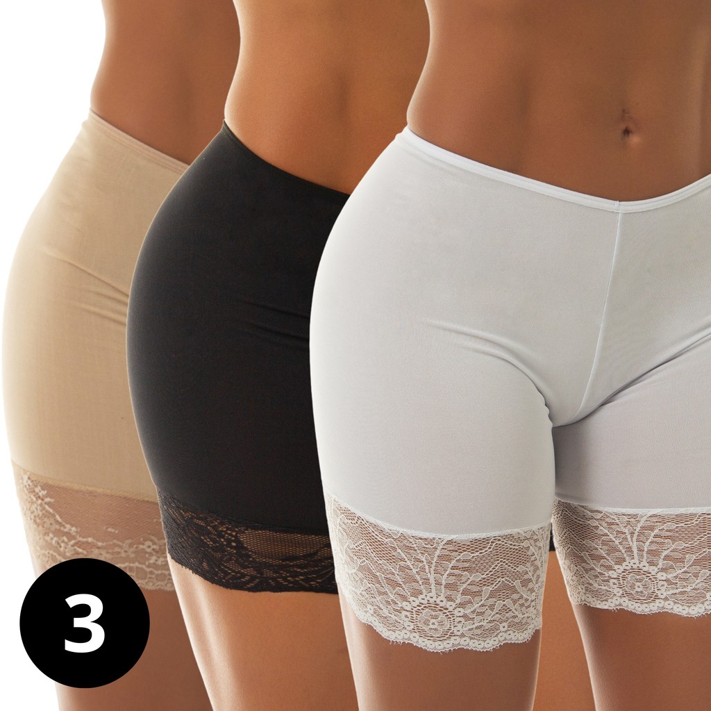 Kit 3 Short Anágua Segunda Pele C/Renda Segunda P