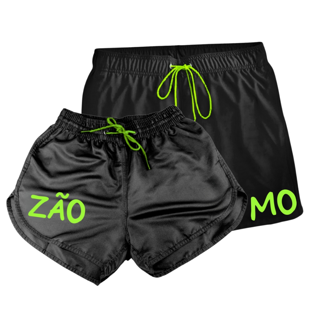 Kit Casal Mozao Shorts Iguais Moda Praia Bermudas 