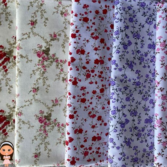Tecido Tricoline Flores 1,00mt 2,00mt, 1,50 de Lar