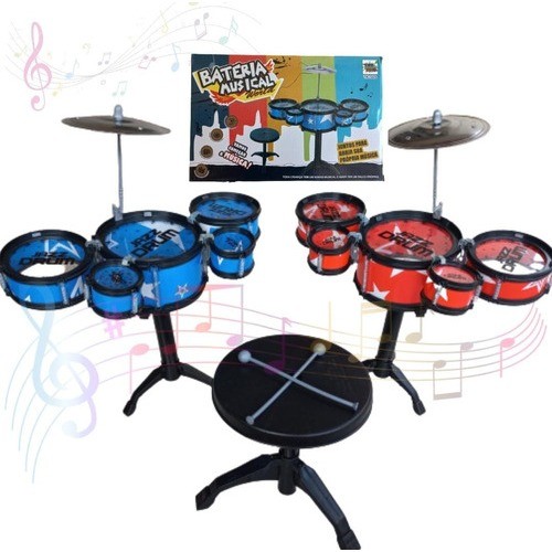 Bateria Brinquedo infantil com baqueta e banquinho