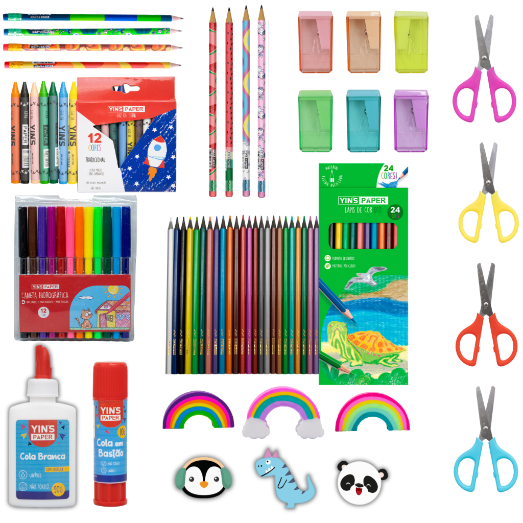 Kit Material Escolar Divertido 50 Itens Infantil e