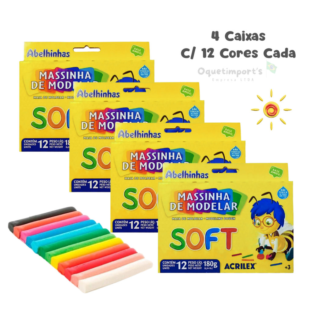 Kit 4 Caixas Massinha De Modelar Infantil 12 Cores