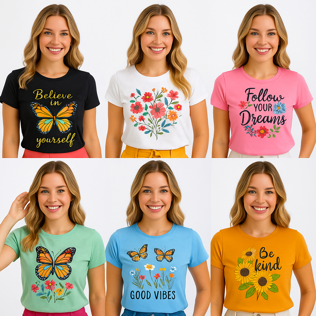 Kit 4 Camiseta Feminina T Shirts Algodão Blusa Es