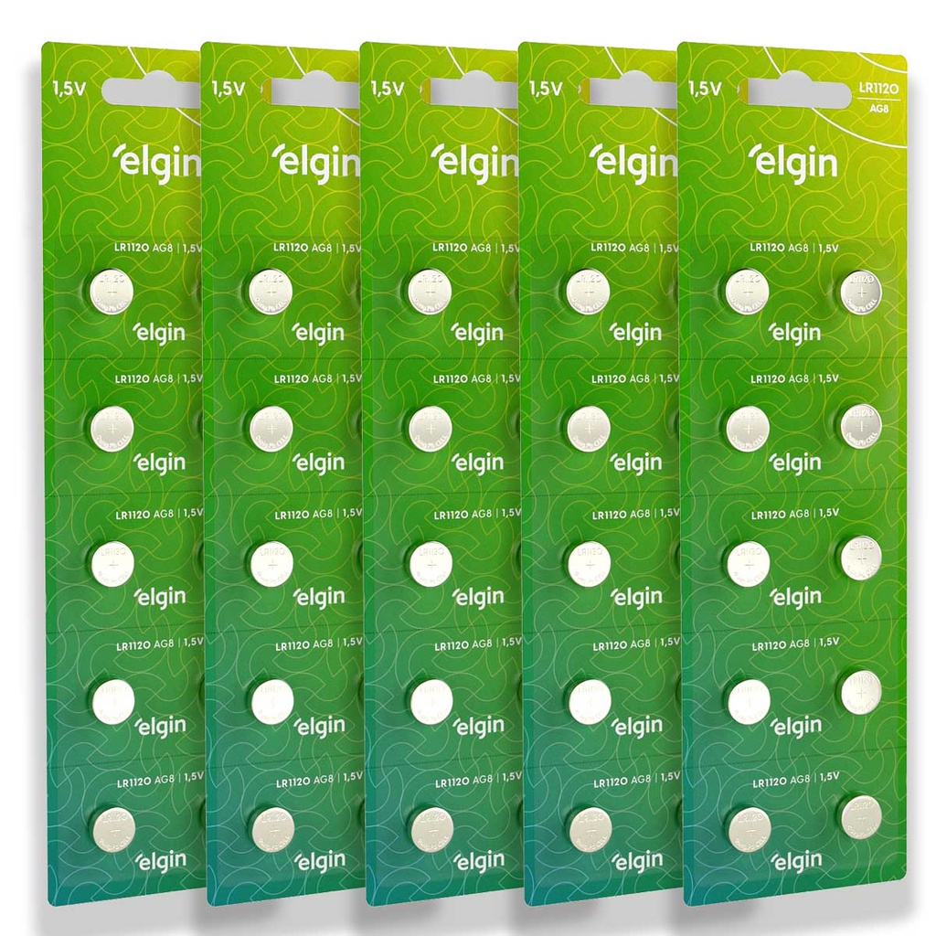 Pilha Alcalina LR1120 Elgin Bateria LR55 kit 50 un
