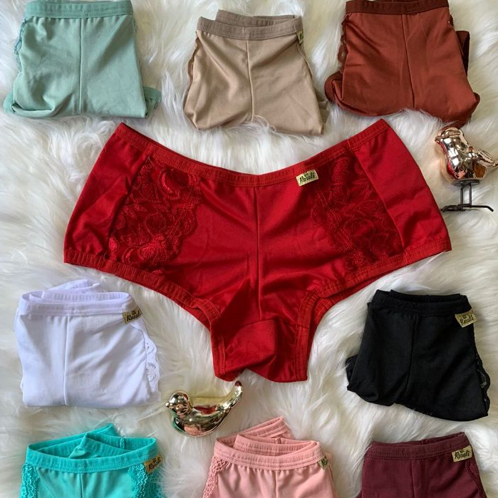 Kit Short Tanga Microfibra com renda Pós parto Pr