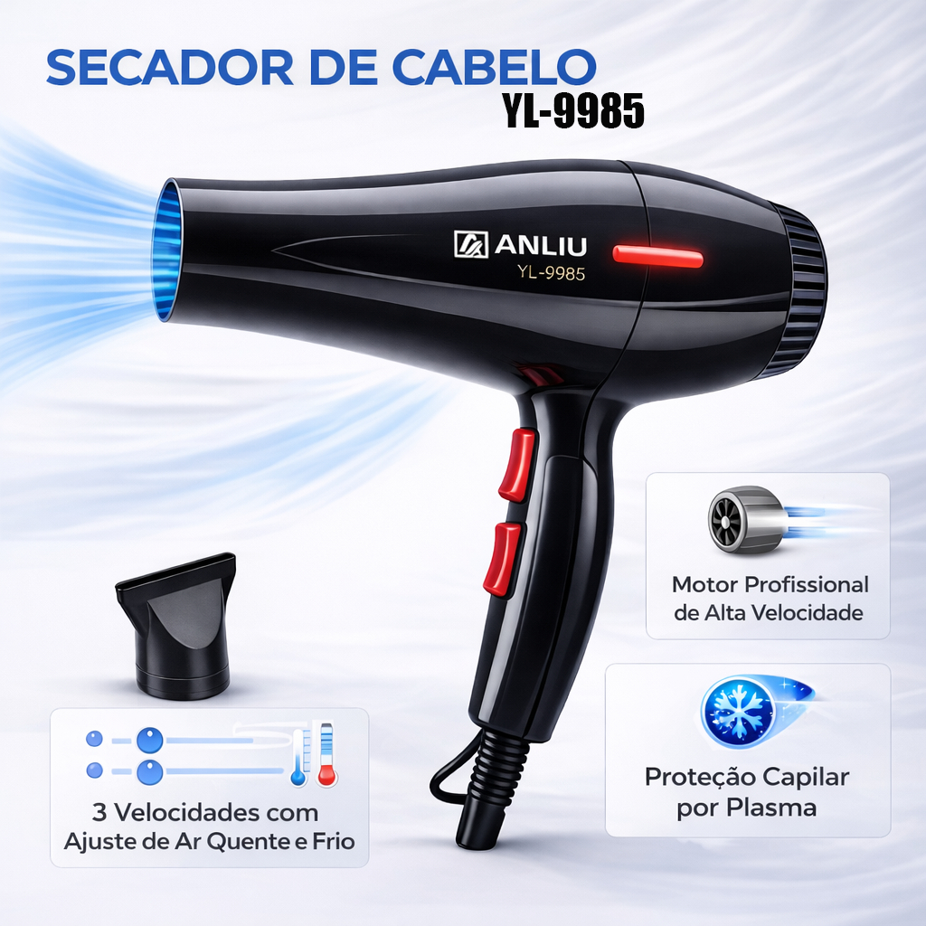 Secador de Cabelo Profissional YL-9985 Motor de Al