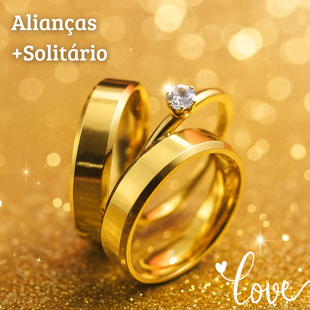 Par De Aliança Com Solitário Casamento Compromis