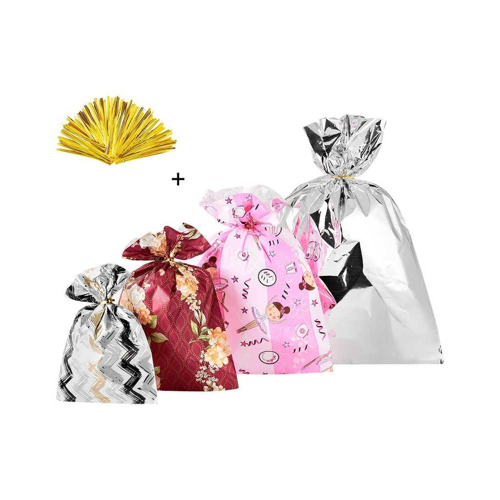 kit com 50 sacos de presente 4  tamanhos +fecho pr