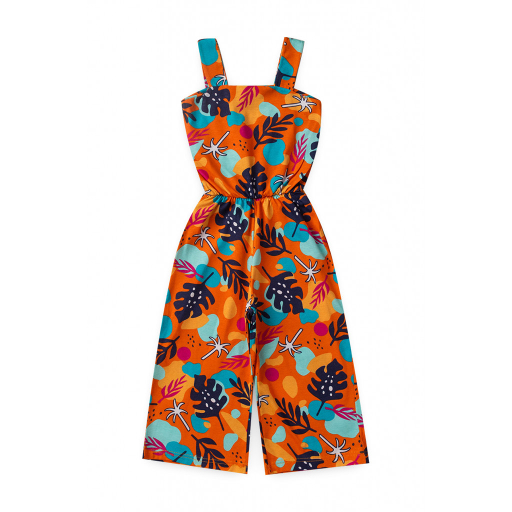 Macacão Feminino Infantil Verão Tropical Laranja