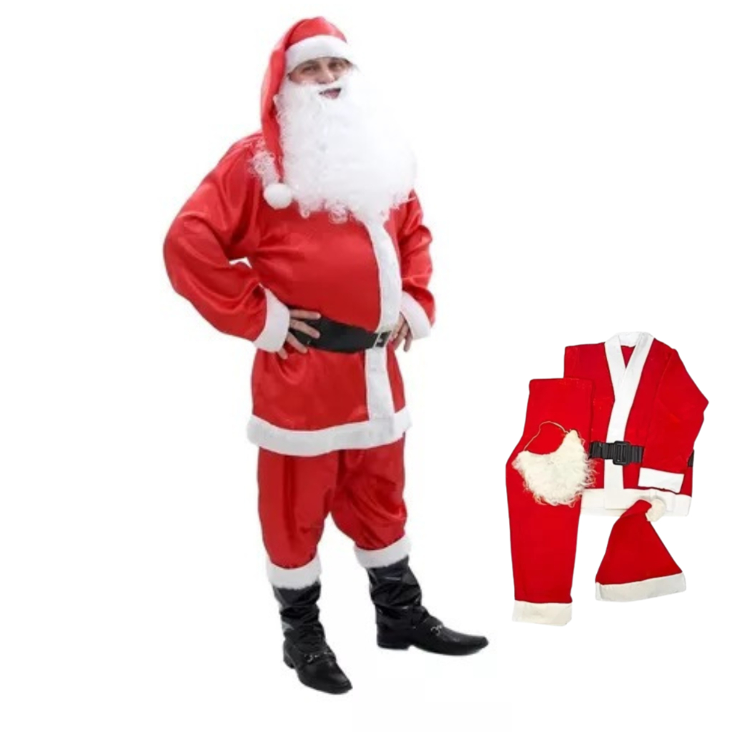 Fantasia Papai Noel Adulto Roupa Natal Luxo 5 Peç