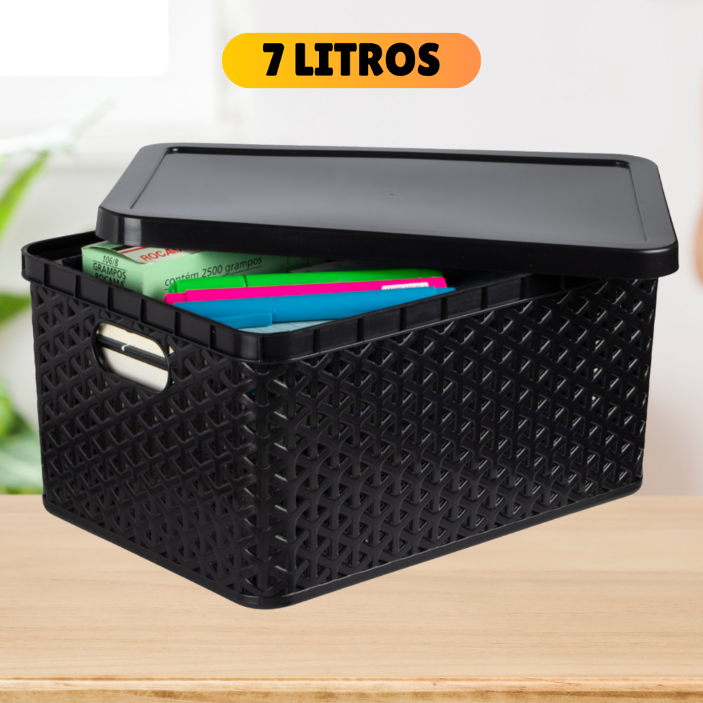 Cesto Caixa Organizadora Rattan Com Tampa 7 Litros