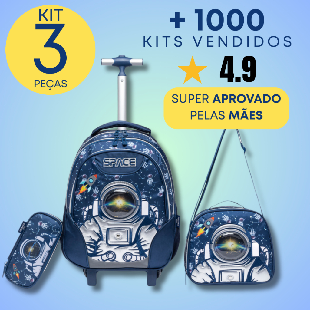Kit Escolar 3 Peças Infantil Astronauta Mochila R