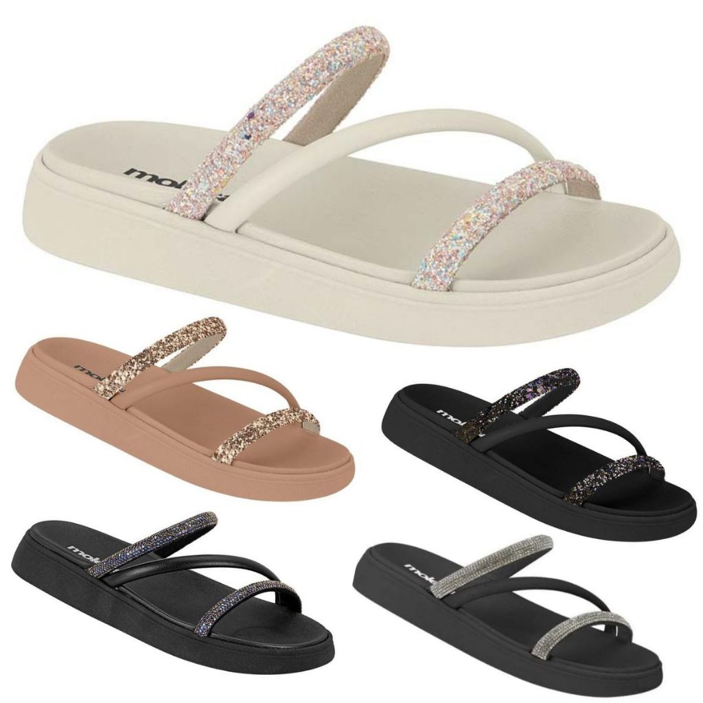 Sandália Papete Conforte Feminina Com Strass E Br