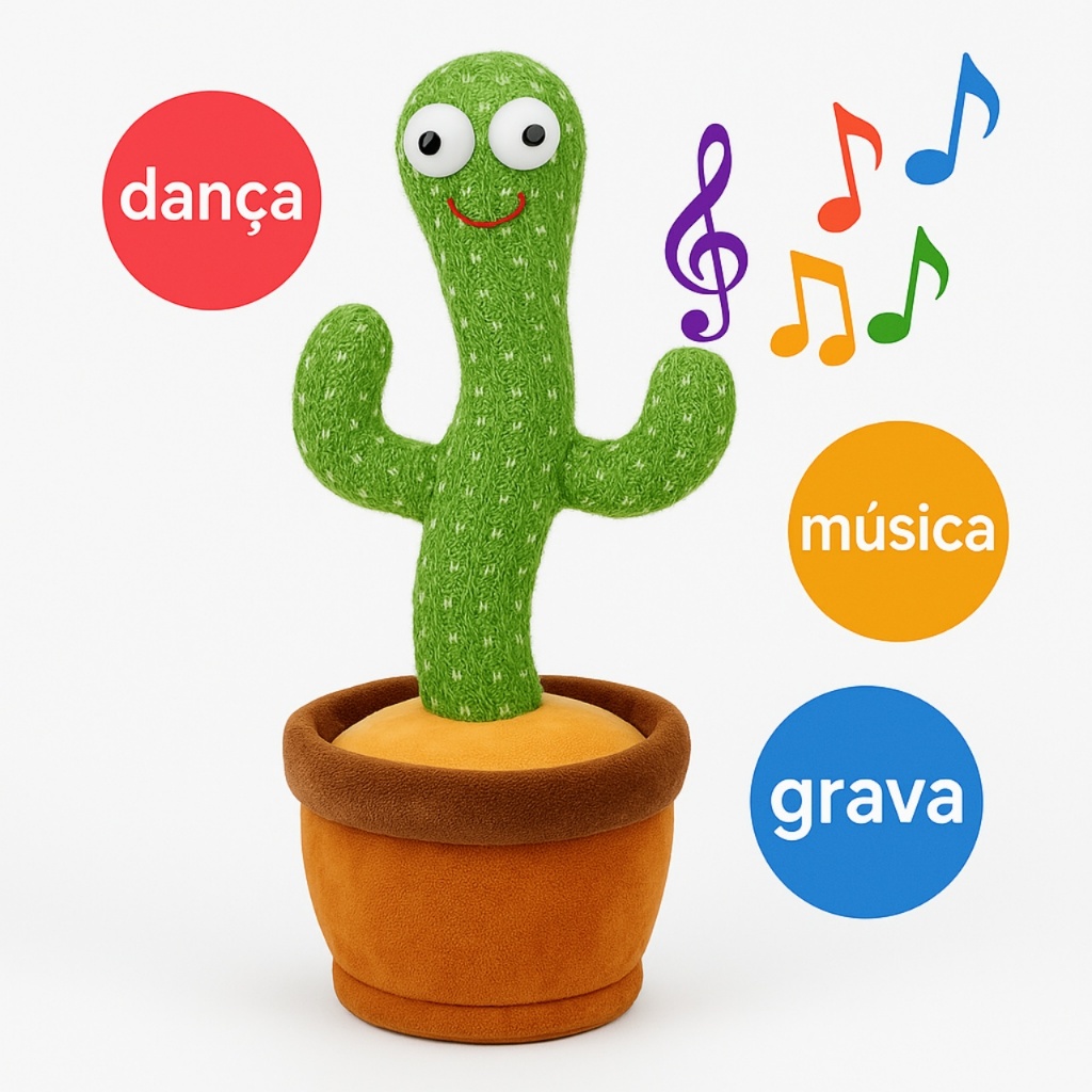 Brinquedo Cacto Dançante Falante Imita Voz Com Mu