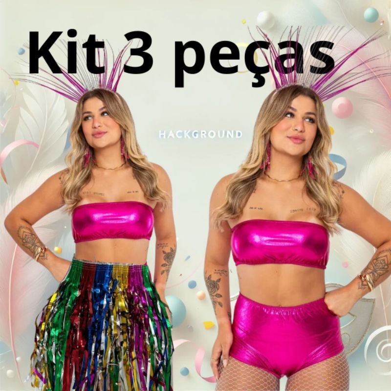 kit conjunto de carnaval + saia de fitilho hot pan