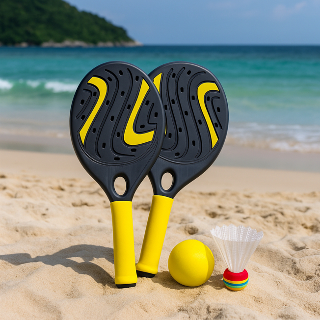 Jogo Raquete Frescobol Badmington Tenis Praia Boli