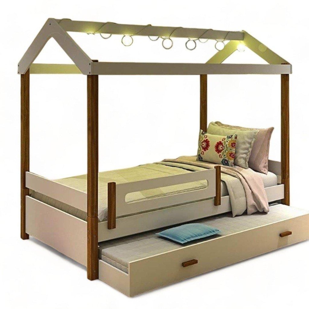 Cama Eliz Branco/Mel com LED e Cama Auxiliar