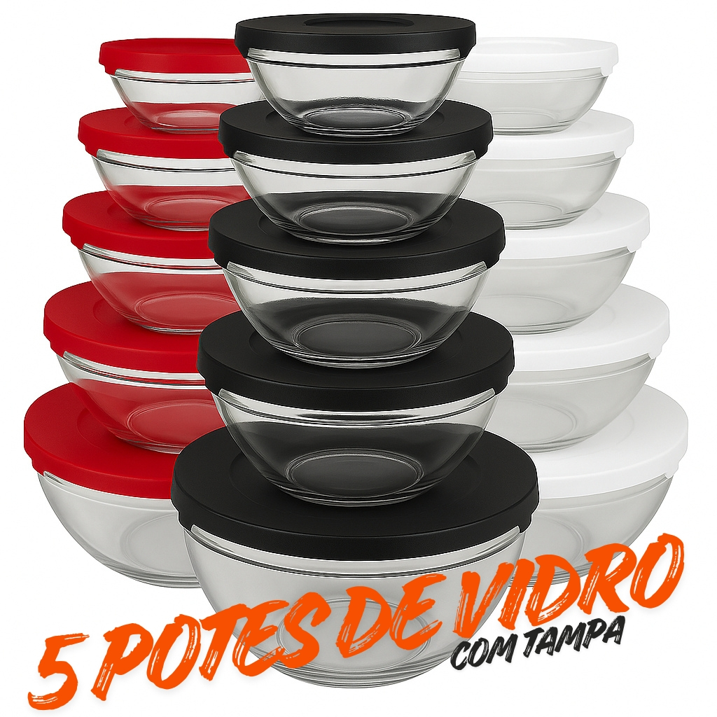 Conjunto com 5 Potes de Vidro com Tampa 135 ml, 20
