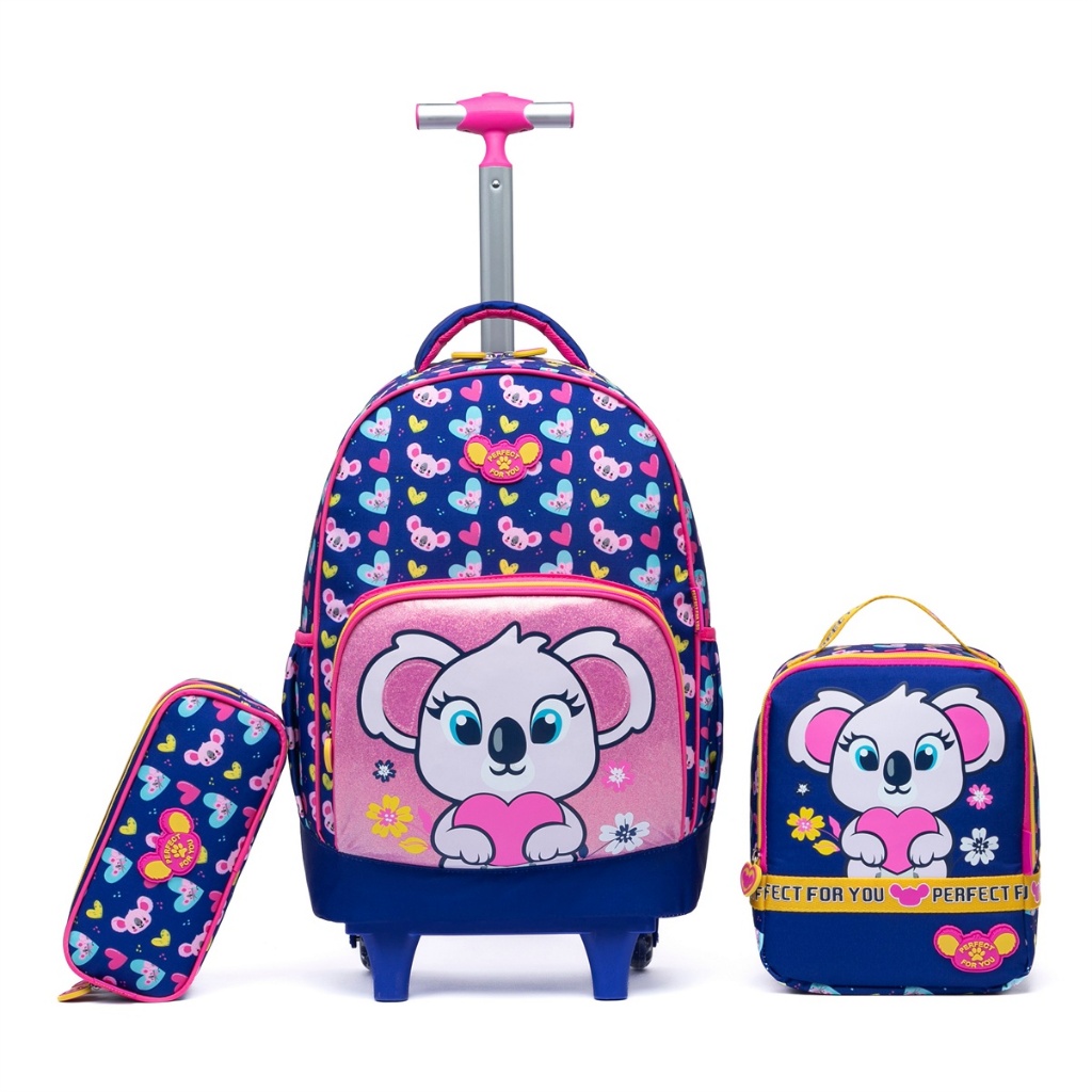 Kit Mochila de Rodinhas Infantil Menina com Lanche