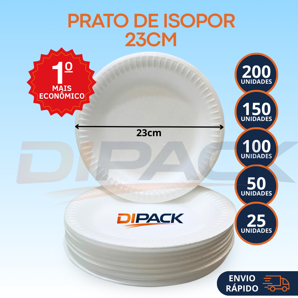 25~200 Prato Descartável de Isopor Térmico Branc