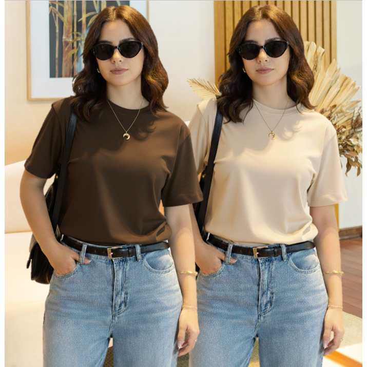 Kit 2 T-shirt Lisa Sem Estampa Feminina e Masculin