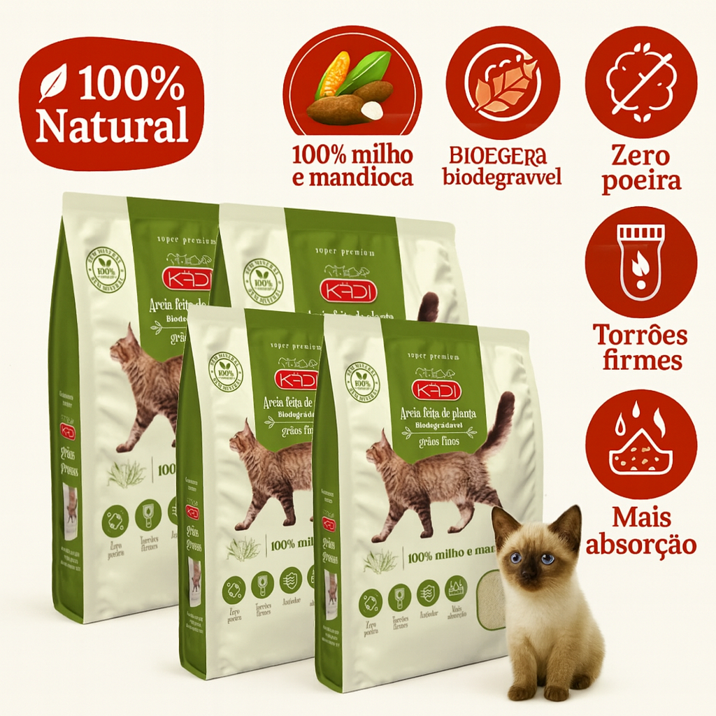 Sacos Areia Biodegradável para Gatos Grãos Finos