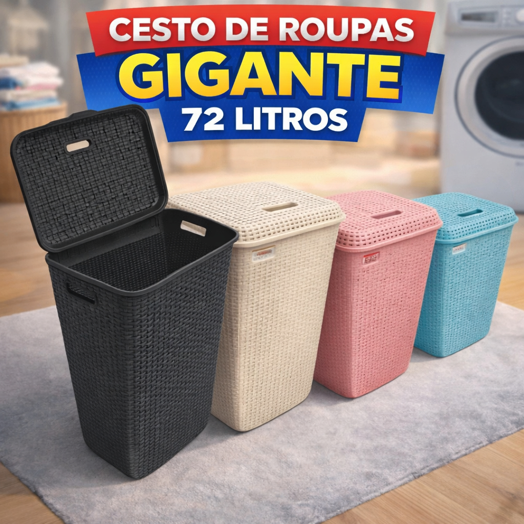 Cesto de Roupa Suja com Tampa 72 Litros para Lavan