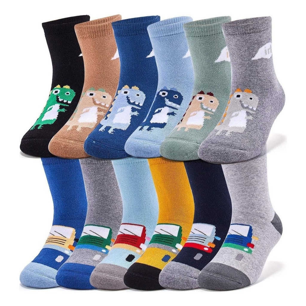 Kit 12 Pares Meia Infantil Cano Alto Menino 2 A 8 